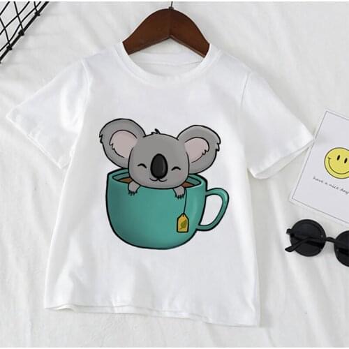 Cute Owl/Fox/Cat Love Coffee Animal Cartoon Apparel Kids T-Shirts Short Sleeve Print Fashion Boys Girls Summer Tops,YKP007