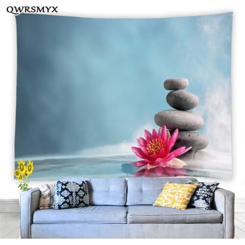 Water Stone Tower Lotus Tapestry Wall Hanging Living Room Bedroom Dormitory Decor Wall Tapestries Home Aesthetic Art Adornment