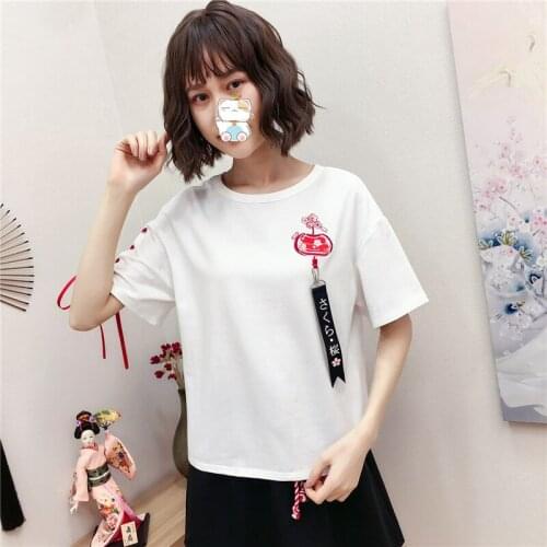 Cherry wind chime short sleeve new summer dress girl Department loose T-shirt girl little fresh top student