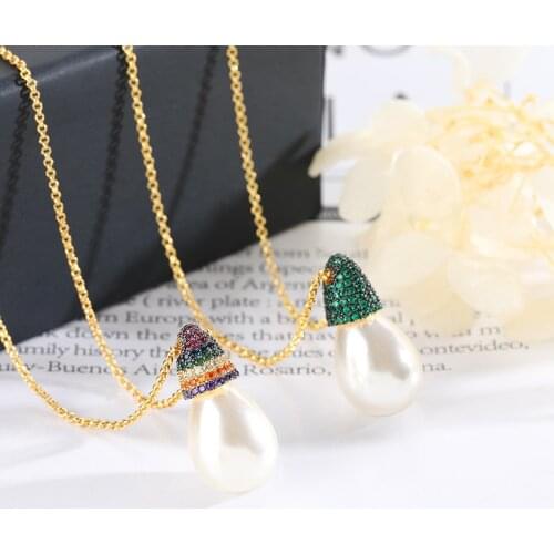 New Rainbow Baroque Pearl Necklace Colorful Zironia Water Drop Chain Necklaces Gifts For Women Colares Bijoux Femme Zk30