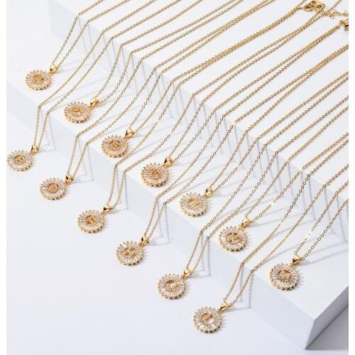 Copper 26 Pcs/Set Alphabet Letter Pendant Initial Letter Necklack Cubic Zirconia A-Z Initial Charm Pendant Necklace For Women