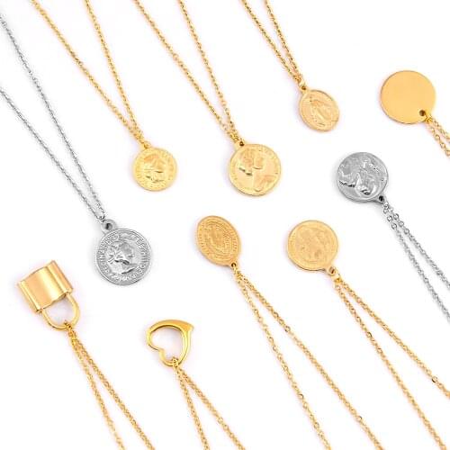 Necklace Women Stainless steel Coin cent Saint Lock gothic jewelry choker gold color Coins Rolo chain necklaces collare de moda