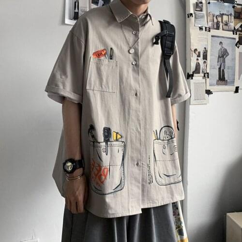 Short sleeve work shirt mens Korean version trend handsome shirt coat very fairy coat ruffian handsome loose chemise homme