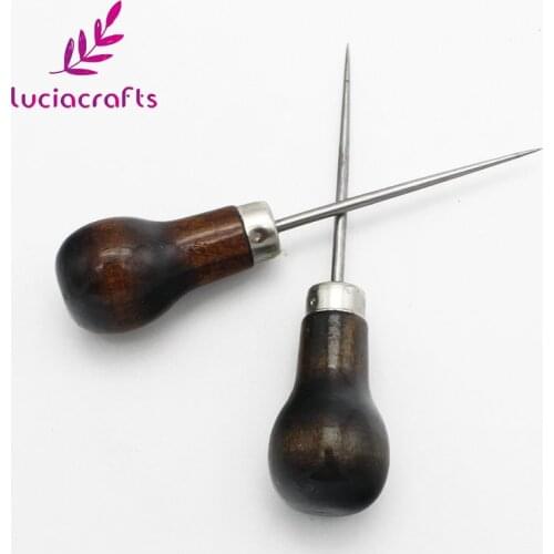 Lucia crafts 111mm Gourd-shape Wooden Handle Stainless Steel Cone Hole Maker Handmade Tools DIY Sewing Accessorie J0206