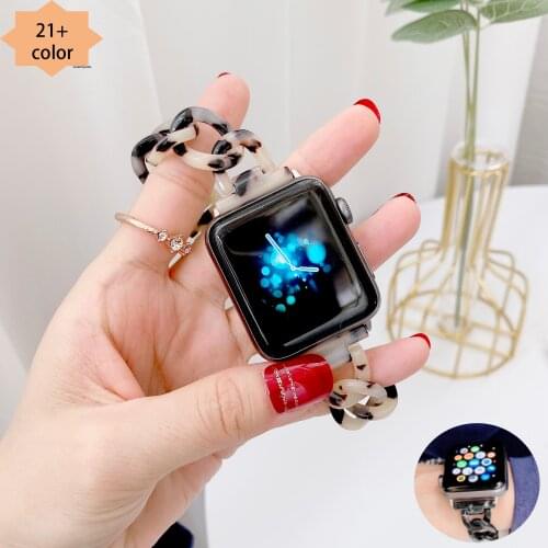 Resin Strap For Apple Watch Band 40mm 44mm Fashion Women Watch band Series 5 4 3 SE 6 Metal Bracelet for IWatch 38mm 42mm Chain
