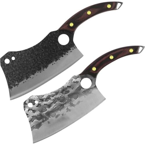 Slaughter 7'' INCH High Carbon Steel Cleaver Butcher Full Tang Chicken Bone Cutter Lamp Cow Wood Handle Slicer Accessory