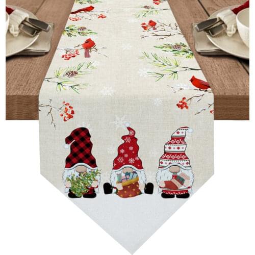 Christmas Gnome Berry Pine Tree Robin Table Runners Wedding Decoration Table Cover Christmas Decorations for Home Table Cloth