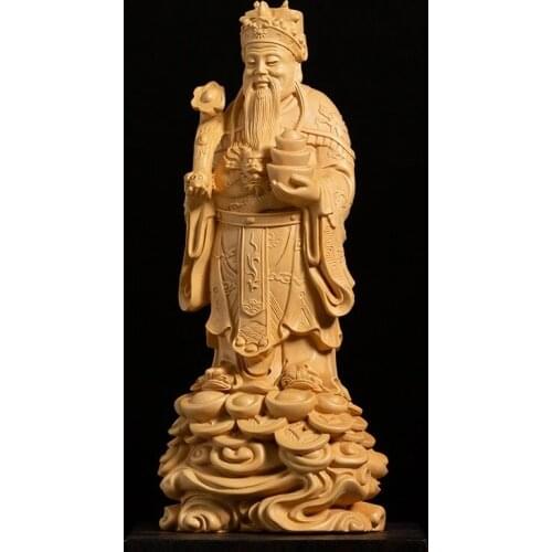 Escultura de Feng Shui de madera sólida, colección de decoración para el hogar, dios de la riqueza, 20CM, boj chino