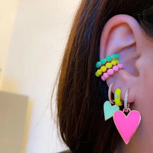 1 piece no piercing ear cuff colorful Neon enamel girl women jewelry ear bone round bead clip on earring