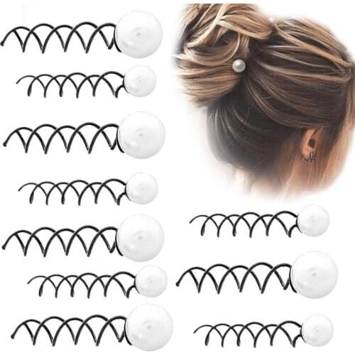 10pcs Spiral Hairpin Simple Pearl Spiral Spin Screw Pin Hair Clip Twist Barrette Hairpins Hair Styling Bun Tools Women Girls