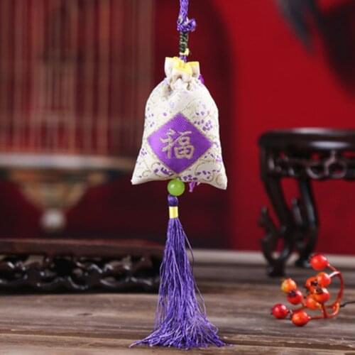 Y1UF Car Hanging Lavender Sachet Bag Traditional Chinese Folk Art Word Printed Tassels Medicine Spice Fragrance Mascot Random