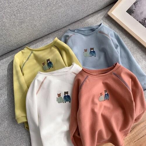 2019 Spring Autumn Children Tops Cotton Cartoon Boys T shirt Long Sleeve Girls Sweatshirt Tops Pullover RT481