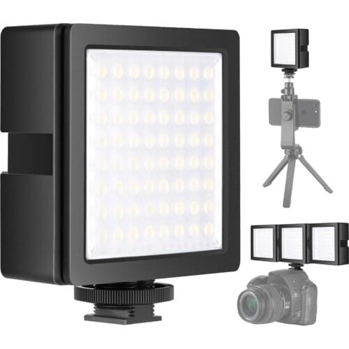 Neewer 3-Way Expandable 64 LED Light Panel USB-powered Dimmable On-camera Video Light +Built-in Li-ion Battery and 3 Expansion