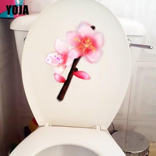 YOJA 17.5*23.7CM Pink Peach Branch Bathroom Decor Toilet Seat Stickers Home Wall Sticker T1-0595