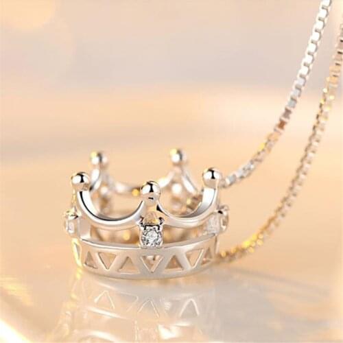 Fashion Luxury Fine Queen Crown Crystal Necklaces For Women Silver Color Pendant Female Party Jewelry Accessories Gifts