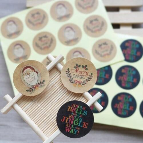 120pcs Santa Claus Kraft Seal Sticker Merry Chriatmas Jingle Bell Self Adhesive Paper Label Baking Stickers Gift Candy Sticker