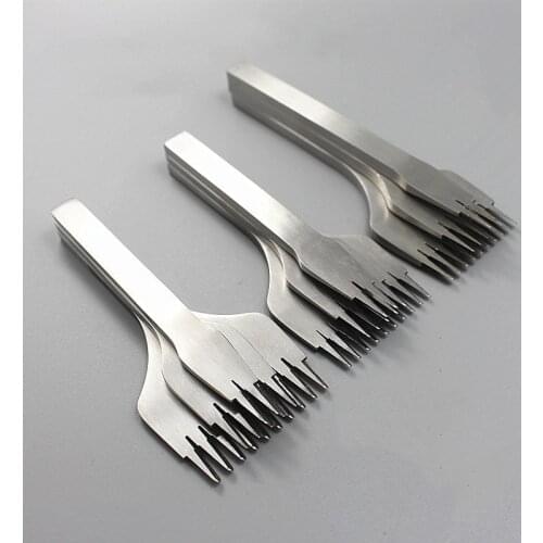 3pcs/set 2/5/10 Teeth Prong Leather Die-steel Chisel French Style Pricking Iron Sharp Leather Punching Tool-2.7/3.0/3.38/3.85mm