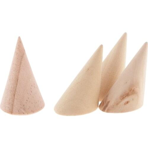 4pcs Natural Wooden Cone Shape Ring Holder Jewelry Display DIY Crafts Rack