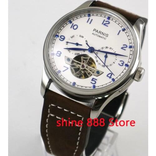 43mm parnis white dial Coffee strap date day ST 2552 automatic movement mens watch P11