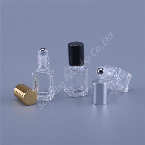 500pcs 5ml 10ml Square Roll On Glass Bottle Roller Ball for Perfume Essential Oil Vials with Roller Metal Makeup Tools