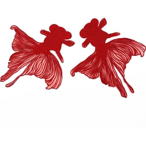 6 Pieces / Pack Small Red Goldfish Embroidery Flower Sticker Fashion Organza Embroidery Lace Patch Fabric Sticker