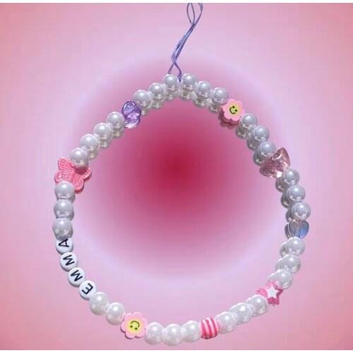 8090s Aesthetic Rainbow Sun Flower Letter Smiley Phone Chain DIY Vintage Harajuku Pearl Beads Butterfly Yin Yang Keychain Charms