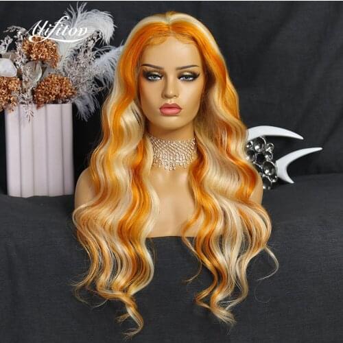 ALIFITOV 613 Orange Lace Front Wigs Body Wave Human Hair Highlight Wigs Pre-Plucked Remy Hair Transparent Lace Wigs for Women