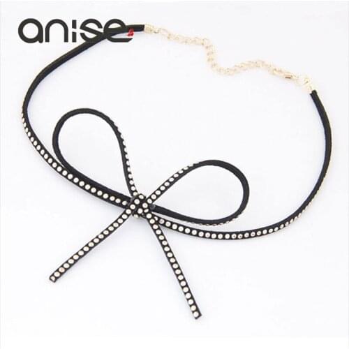 Anise Hot Sale Punk Rivet Bow Choker Necklace Black Velvet Short Necklace Sweet Girl Necklace For Woman Jewelry collares mujer
