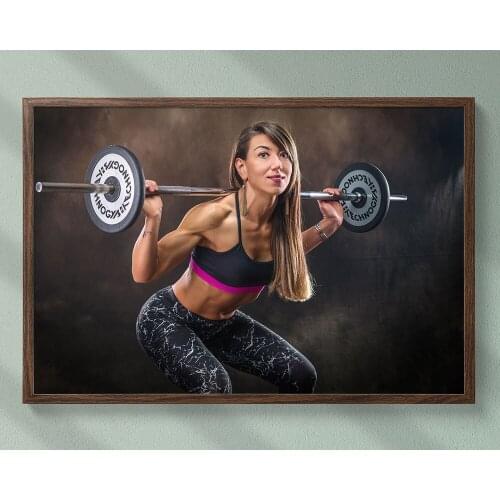 B025 Barbell Power Training Fitness Bodybuilding Women Sexy Beautiful Strong Wall Sticker Silk Fabric Poster Art Indoor Decor