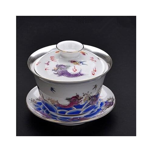 White Porcelain Gaiawan Inside Silver Plated Tea Bowl Household Gaiwan Teacup Kung Fu Puer Tea Tea Set Tea Ceremony Tea Culture