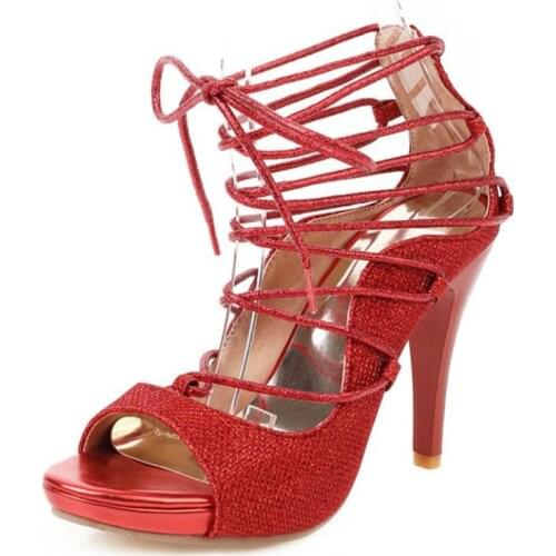 Sexy Heels Sandals for Women Ankle Straps Summer Fashion Shoes Woman Glitter Party Wedding Ladies Shoes Open Toe Pumps WSH3920