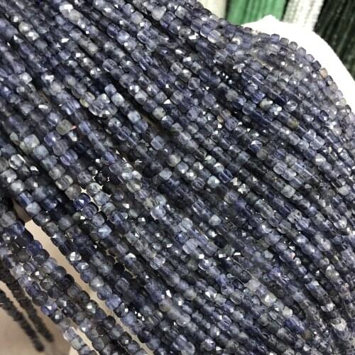 Natural Agates Beads Square Shaped Section Cordierite Loose Beads for Making DIY Jewelry Necklace Size 4x4mm