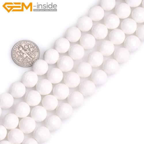 Gem-inside 6-14mm Round Faceted Natural White Shell Beads For Jewelry Making Beads 15" DIY Beads Bracelet Necklace Gift