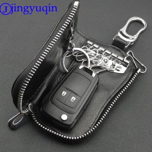 Jingyuqin 2018 Genuine Cow Leather Men & Women Car Key Bag Wallet Multi Function Key Case Fashion Housekeeper Holders 6 Key Ring