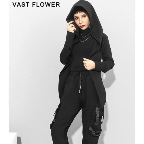 Black Hoodie Women Sweatshirt Long sleeve Hooded Loose Casual Simple Tops Clothes Fashion Streetwear Spring Autumn 2021