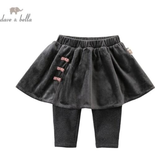 DBJ15734 dave bella winter baby girls fashion button solid pants children full length kids pants infant toddler trousers