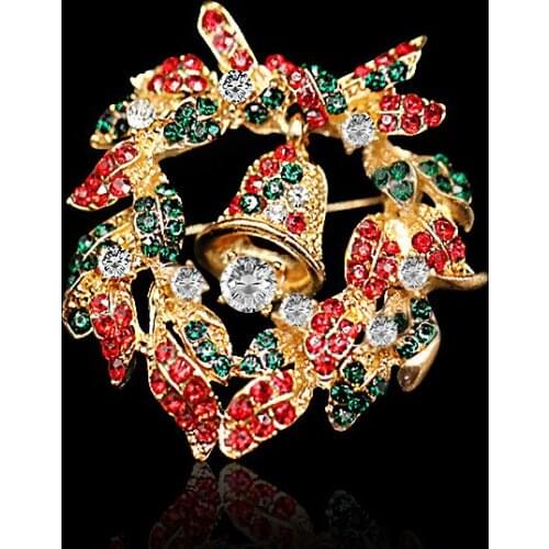 Cute Romantic Luxury Rhinestone CXmas Christmas Tree Plant Socks Wreath Backpack Metal Enamel Women Brooch Pin Jewelry Icon