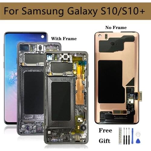 For Samsung Galaxy S10 S10+LCD Display Touch Screen Digitizer Assembly G973 G975 For Samsung S10 Plus Display Repair Part+ Frame