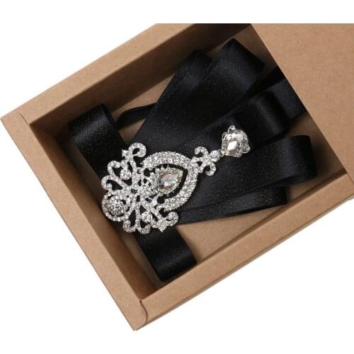 2pcs Vintage Men Ladies Wedding Neck Bow Tie Ribbon Rhinestone Party Prom Necktie