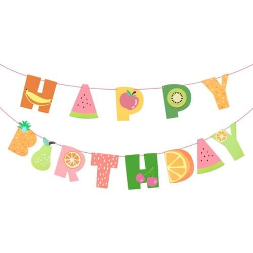 1pcs 5m Hawaiian Fruit Birthday Theme Happy Birthday Letter Pull Flag Summer Baby Shower Boy Girl Party Banner Home Decoration