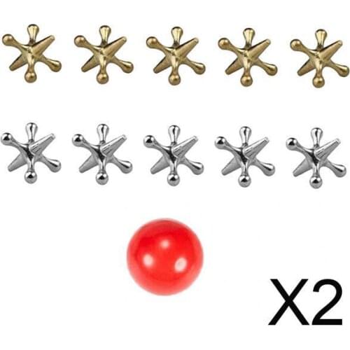 2xJacks Game Metal Crosses Ball Knucklebones Fivestones Classic Board Game