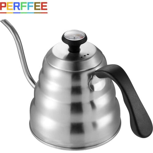1L/1.2L Drip Kettle Thermometer Pour Over Coffee Tea Pot Swan Long Neck Stainless Steel Thin Mouth Gooseneck Cloud Drip Kettle