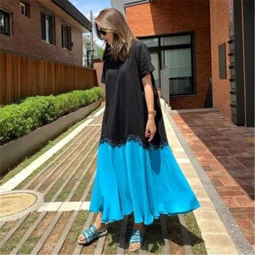 Korean Style Summer 2021 New Contrast Stitching Loose Dress