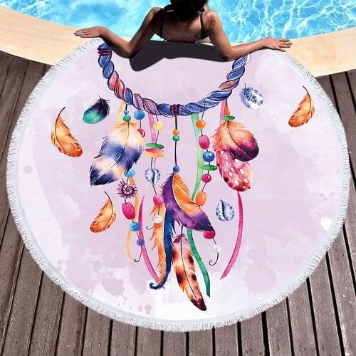 Mylb Dream Catcher Round Beach Towel Printed Dreamcatcher Net With Tassels For Summer Microfiber Swimming Sports Blanket