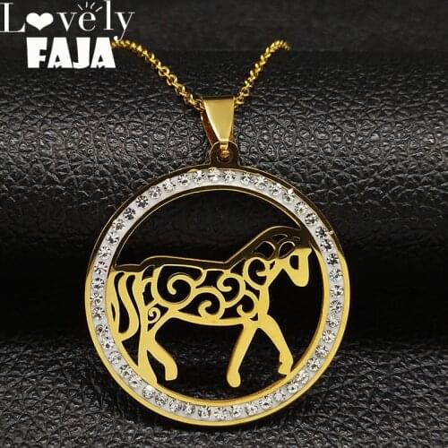 Fashion Horse Crystal Stainless Steel Chain Necklace Women Gold Color Pendant Necklace Jewelry bijoux femme N1857