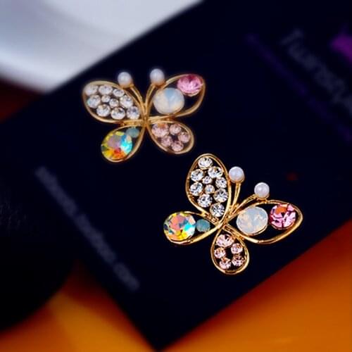 Fashion Crystal Rhinestone Hollow Butterfly Stud Earrings for Women Party Jewelry Accessories