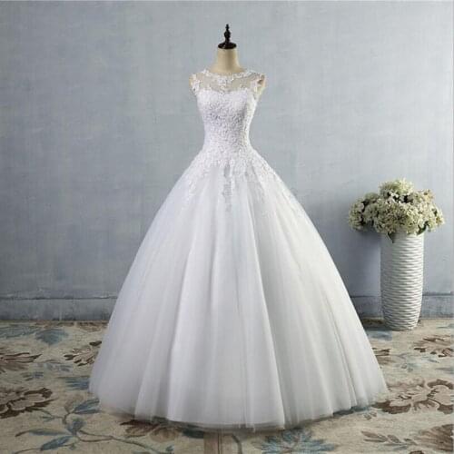 Fashion O-neck Ball Gown Wedding Dresses 2021 Real Photos Vestidos De Noiva Charming Floor Length Formal Bride Dresses