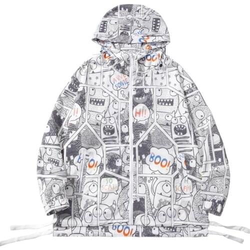 Men Hip Hop Streetwear Hooded Jacket Printed Oversized Coat Korean Style Men Jacket Sun Protection Clothing Casaco Masculino