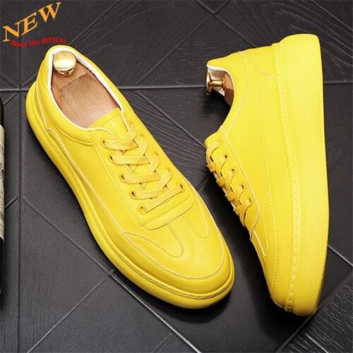 Yellow White Leather Men Casual Shoes Hip Hop Sneakers Flat Board Shoes Loafers Chaussure Homme