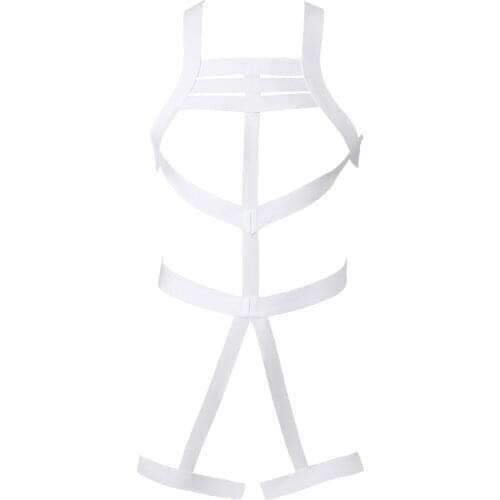 Mens Hollow Out Body Shoulder Chest Harness Criss Cross Back Elastic Straps Catsuit Leg Garter Belt Jockstrap Leotard Bodysuit